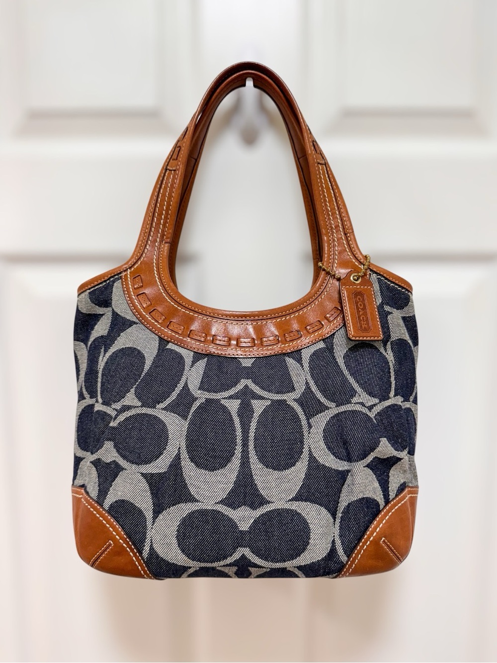 Coach Ergo Signature Denim Leather Hobo Shoulder Bag Blue Brown Y2K 12751